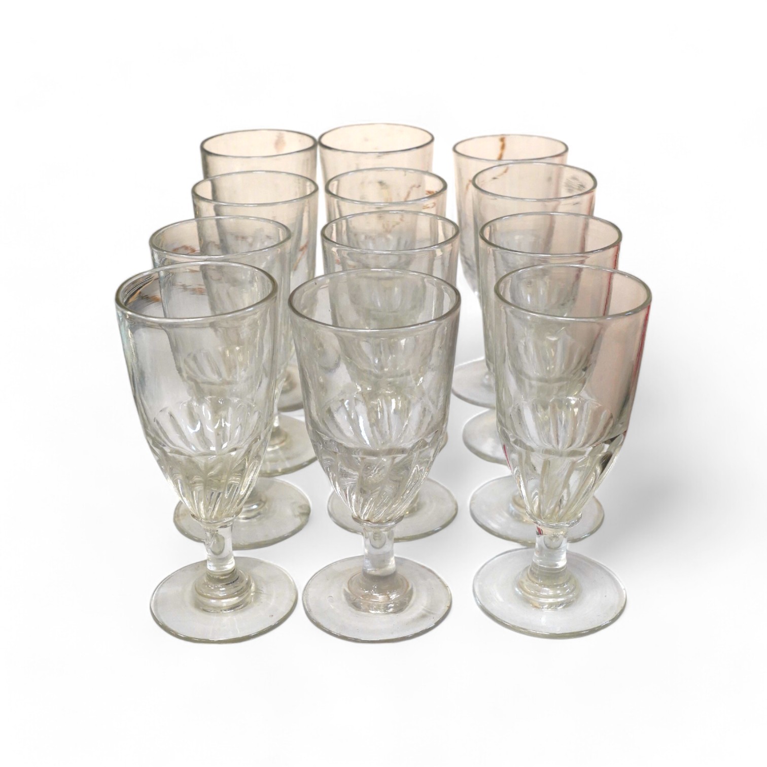 A set of twelve 19th century wine glasses, 17.5cm. Condition - one has large chip to foot rim